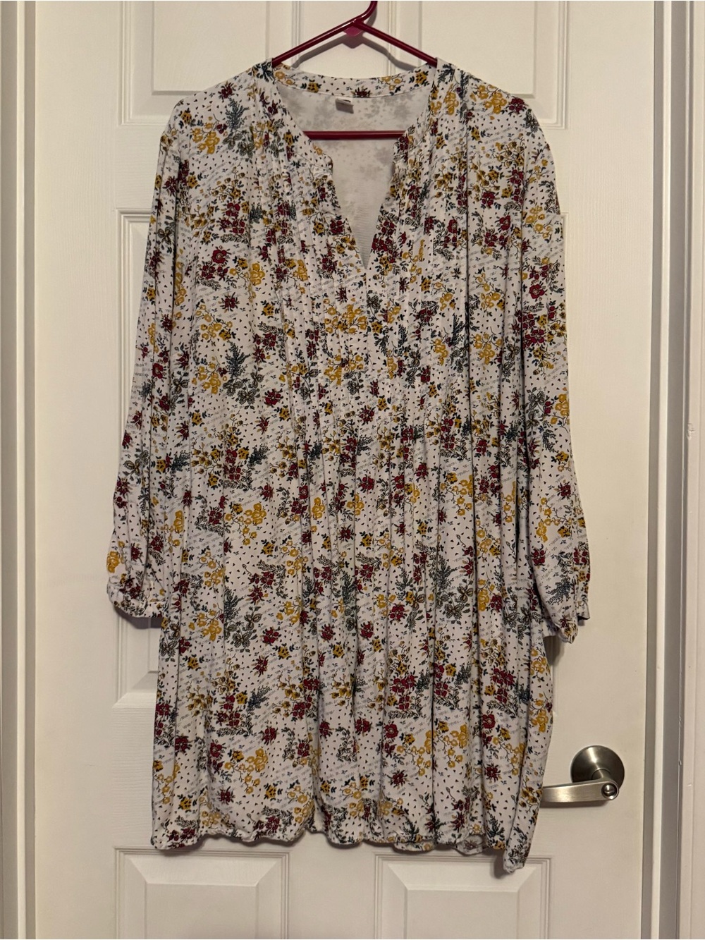 Old Navy White Long Sleeve Floral Tunic Dress with Yellow & Burgundy Flowers